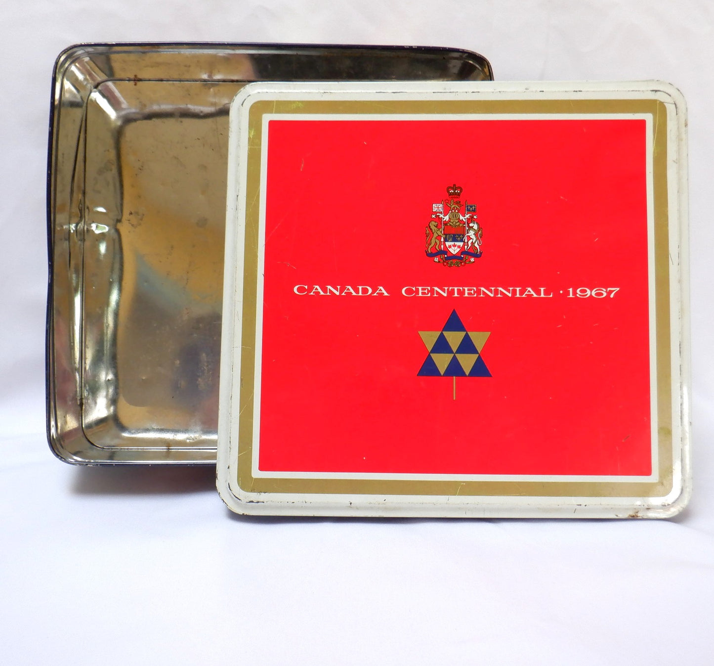 A Vintage Large Red Souvenir Tin Can Container: 'CANADIAN CENTENNIAL 1967'
