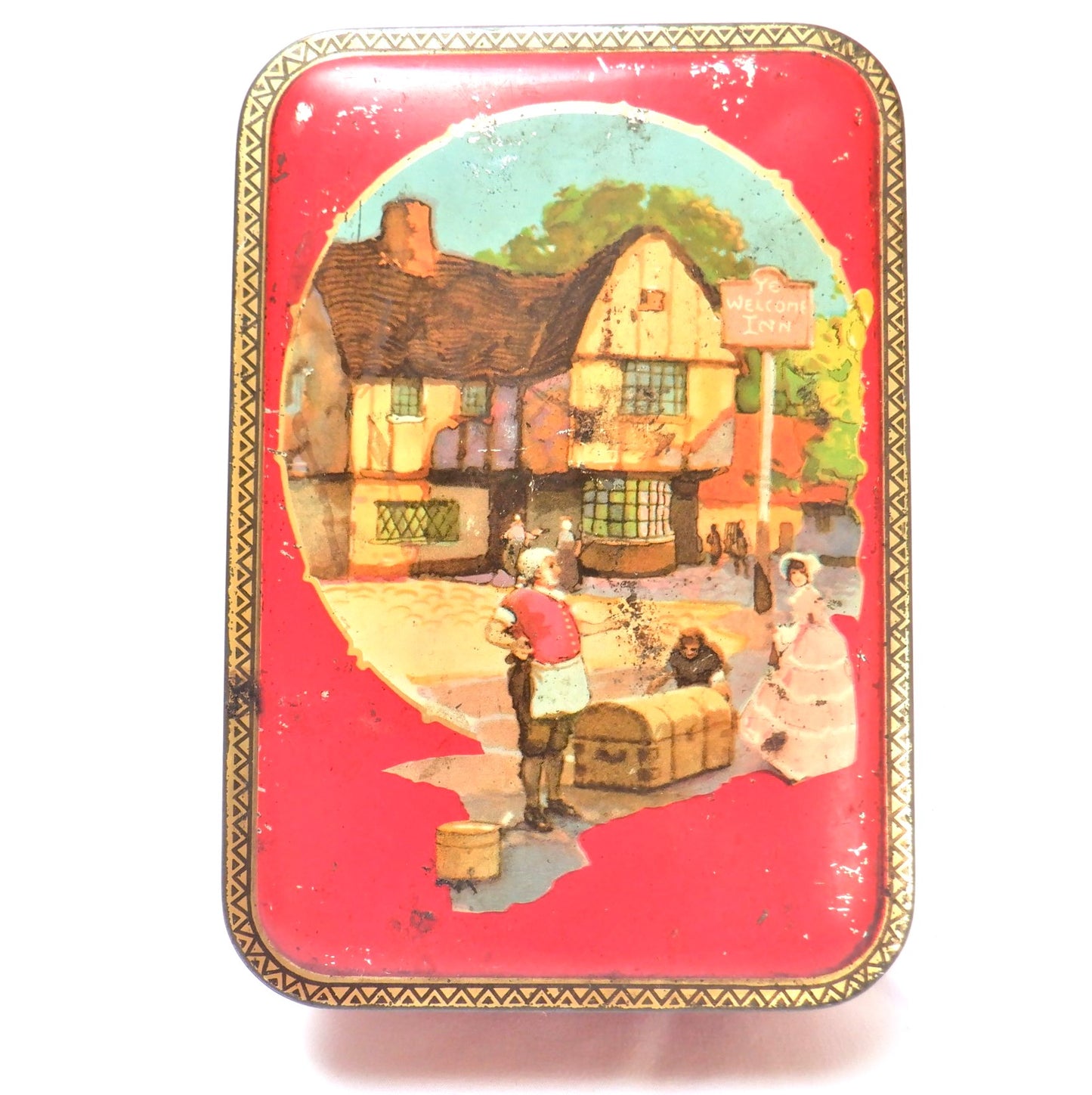 A 1940's Antique Tin by RILEY'S TOFFEE of Halifax, England: 'YE WELCOME INN'