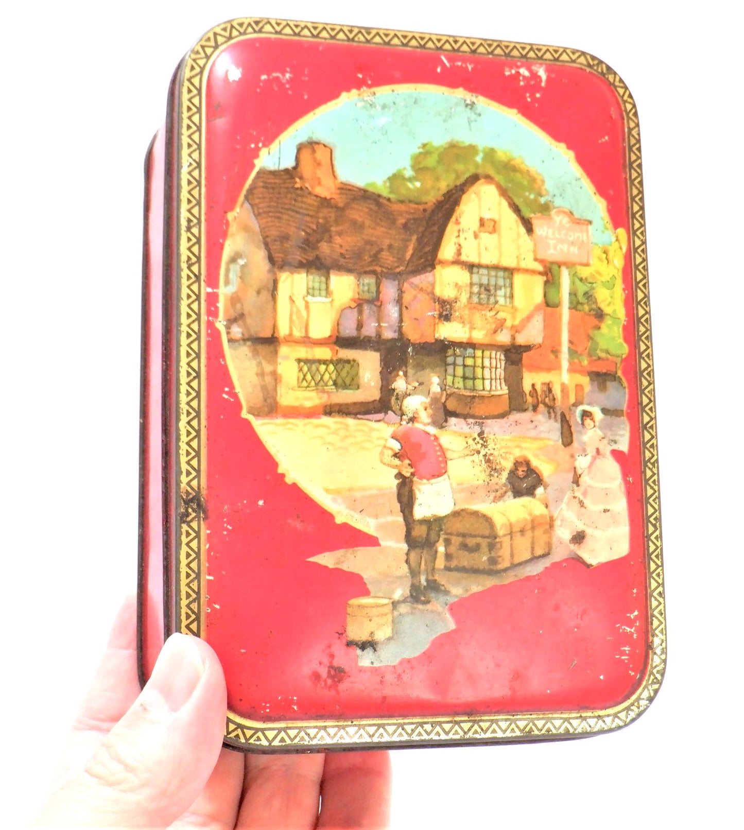 A 1940's Antique Tin by RILEY'S TOFFEE of Halifax, England: 'YE WELCOME INN'