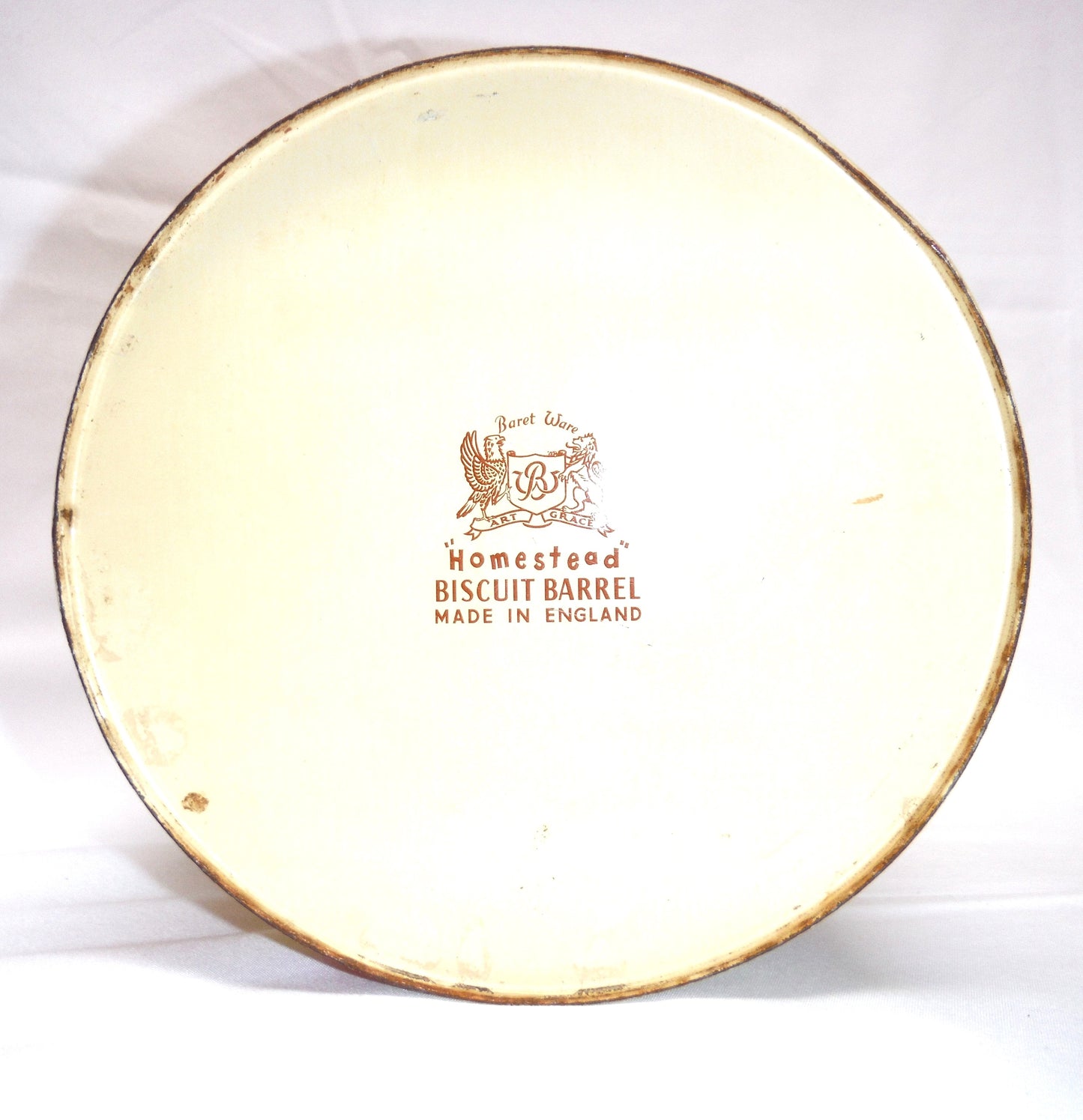 Vintage Tin Pail Biscuit Barrel with Original Handle by BARET WARE OF ENGLAND: 'HOMESTEAD'