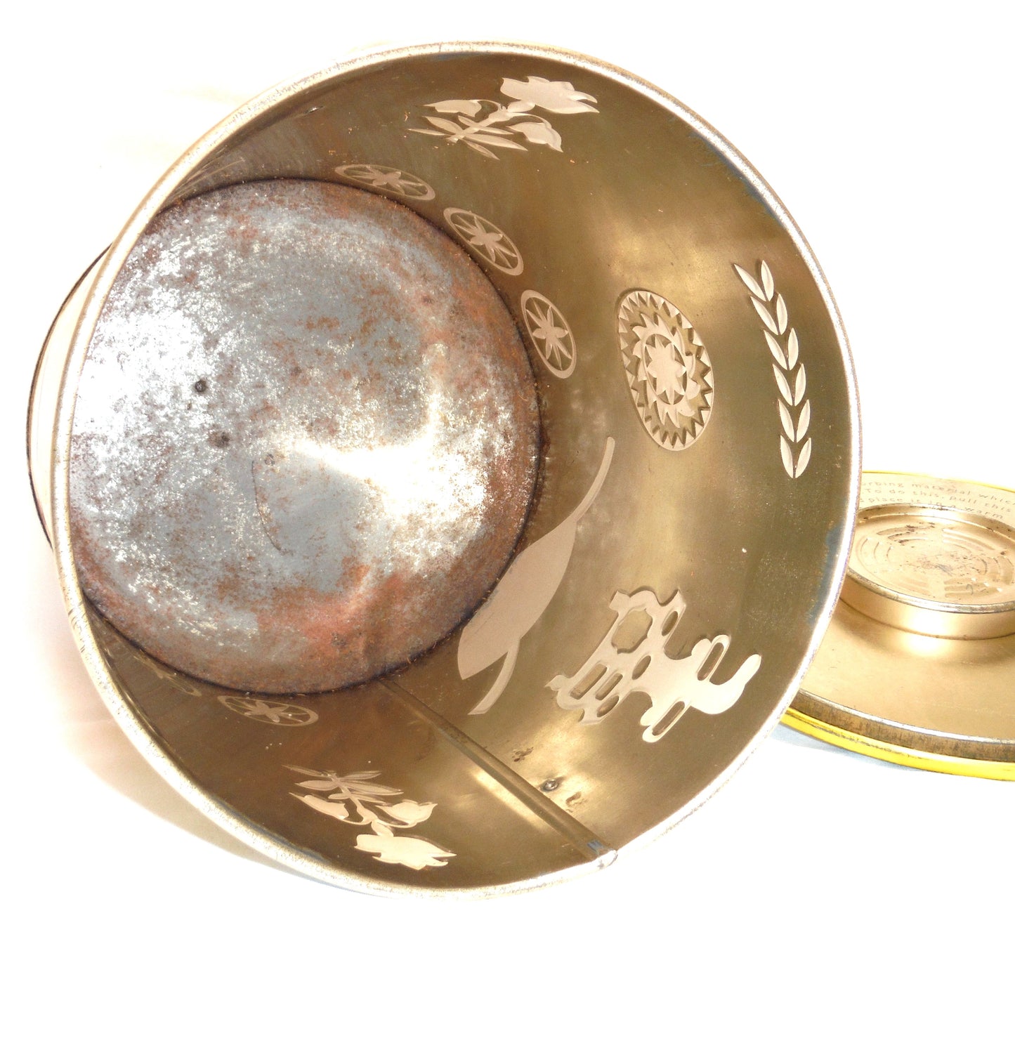 Vintage Tin Pail Biscuit Barrel with Original Handle by BARET WARE OF ENGLAND: 'HOMESTEAD'