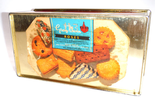 GRAY DUNN BISCUIT MANUFACTURERS: "ROSES" A Vintage Scottish Biscuit Tin with Original Cookie Photograph!