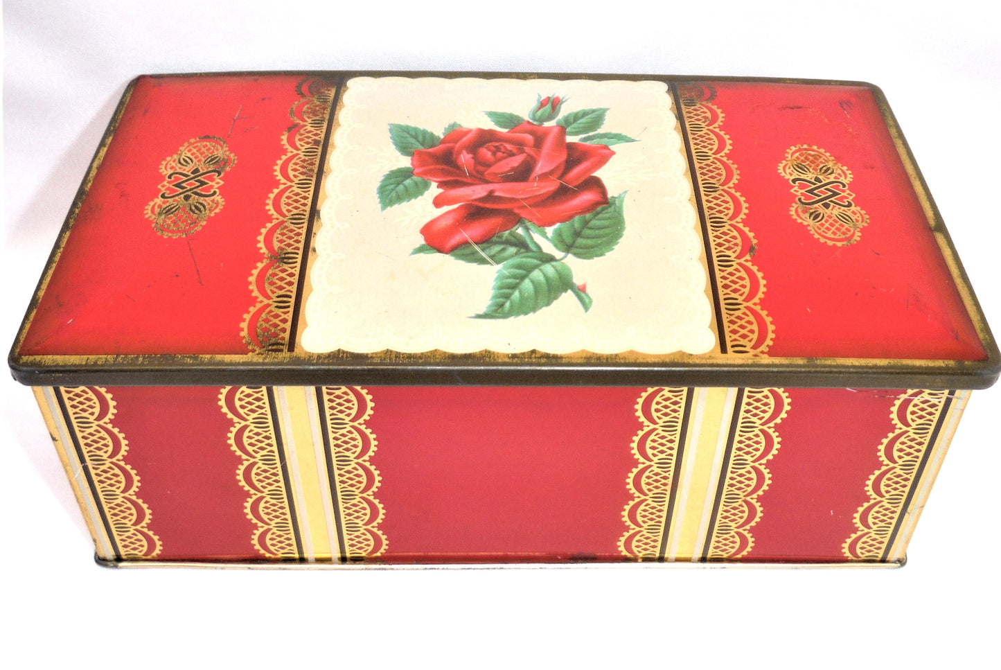 GRAY DUNN BISCUIT MANUFACTURERS: "ROSES" A Vintage Scottish Biscuit Tin with Original Cookie Photograph!