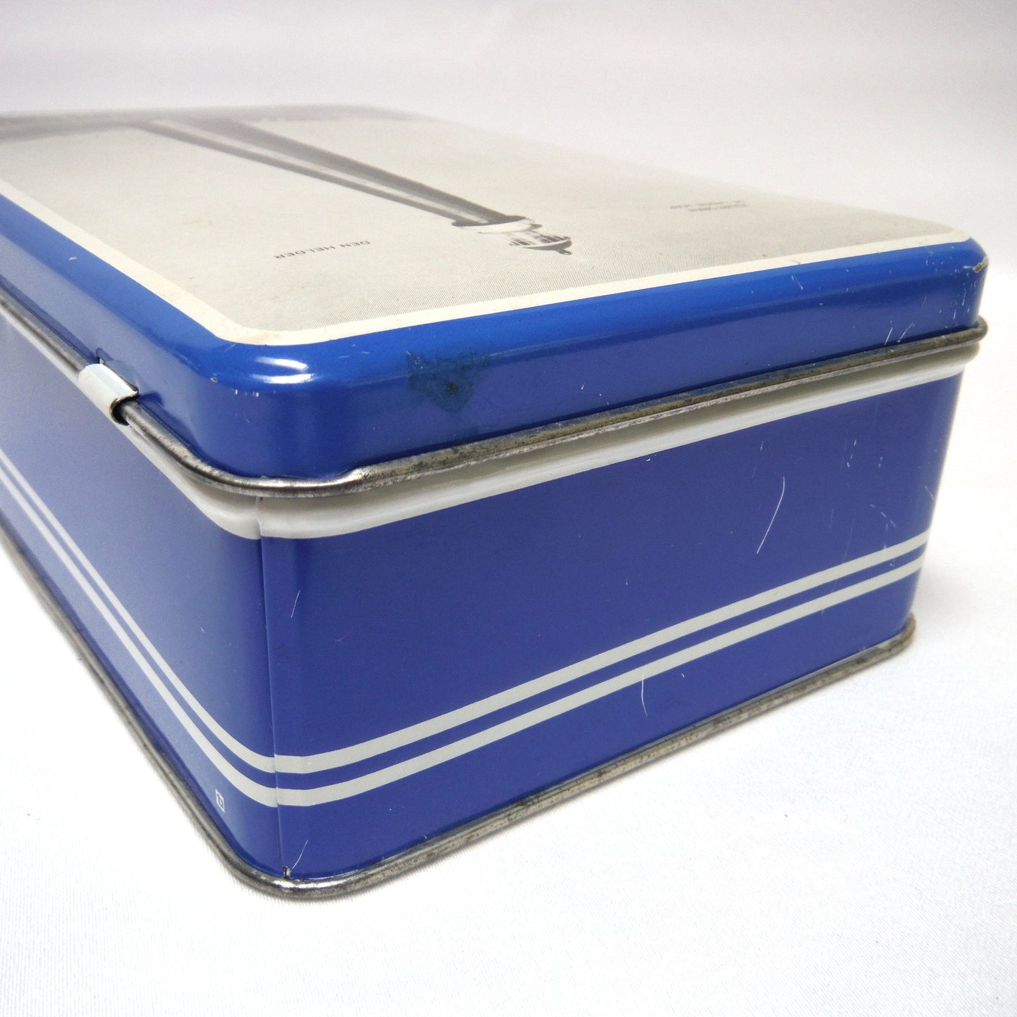 Mid-Century DUTCH HOLLAND LIGHTHOUSE Hinged-Lid Tin Container: 'VUURTOREN DE LANGE JAAP'