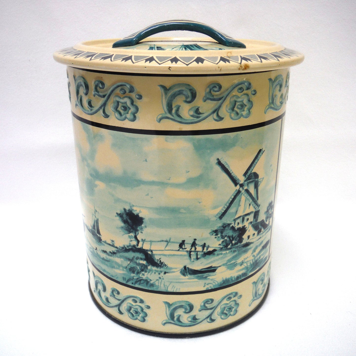 Vintage Tea Caddy from Western Germany: 'SAILING SHIPS and DUTCH DELFTS-LIKE WINDMILLS'