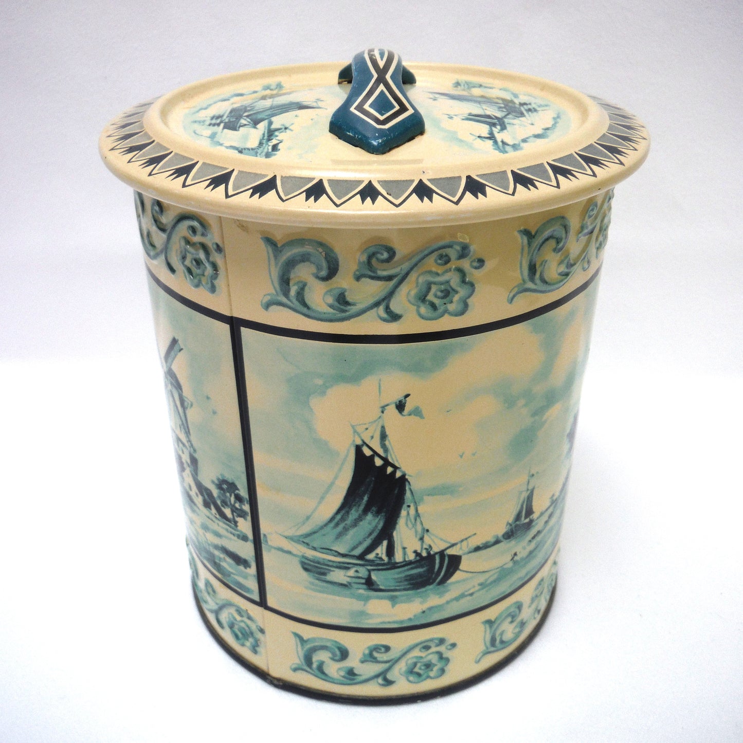 Vintage Tea Caddy from Western Germany: 'SAILING SHIPS and DUTCH DELFTS-LIKE WINDMILLS'