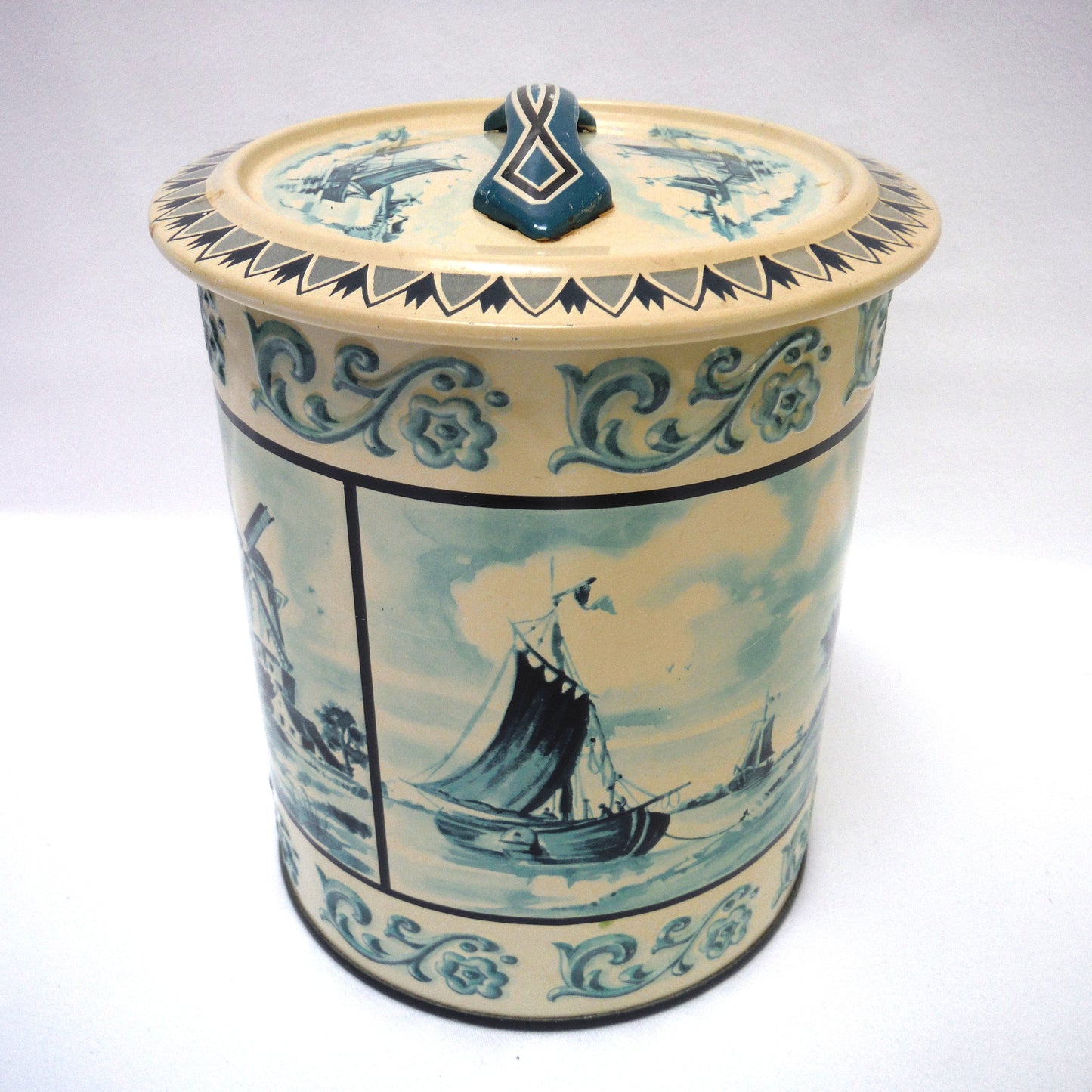 Vintage Tea Caddy from Western Germany: 'SAILING SHIPS and DUTCH DELFTS-LIKE WINDMILLS'