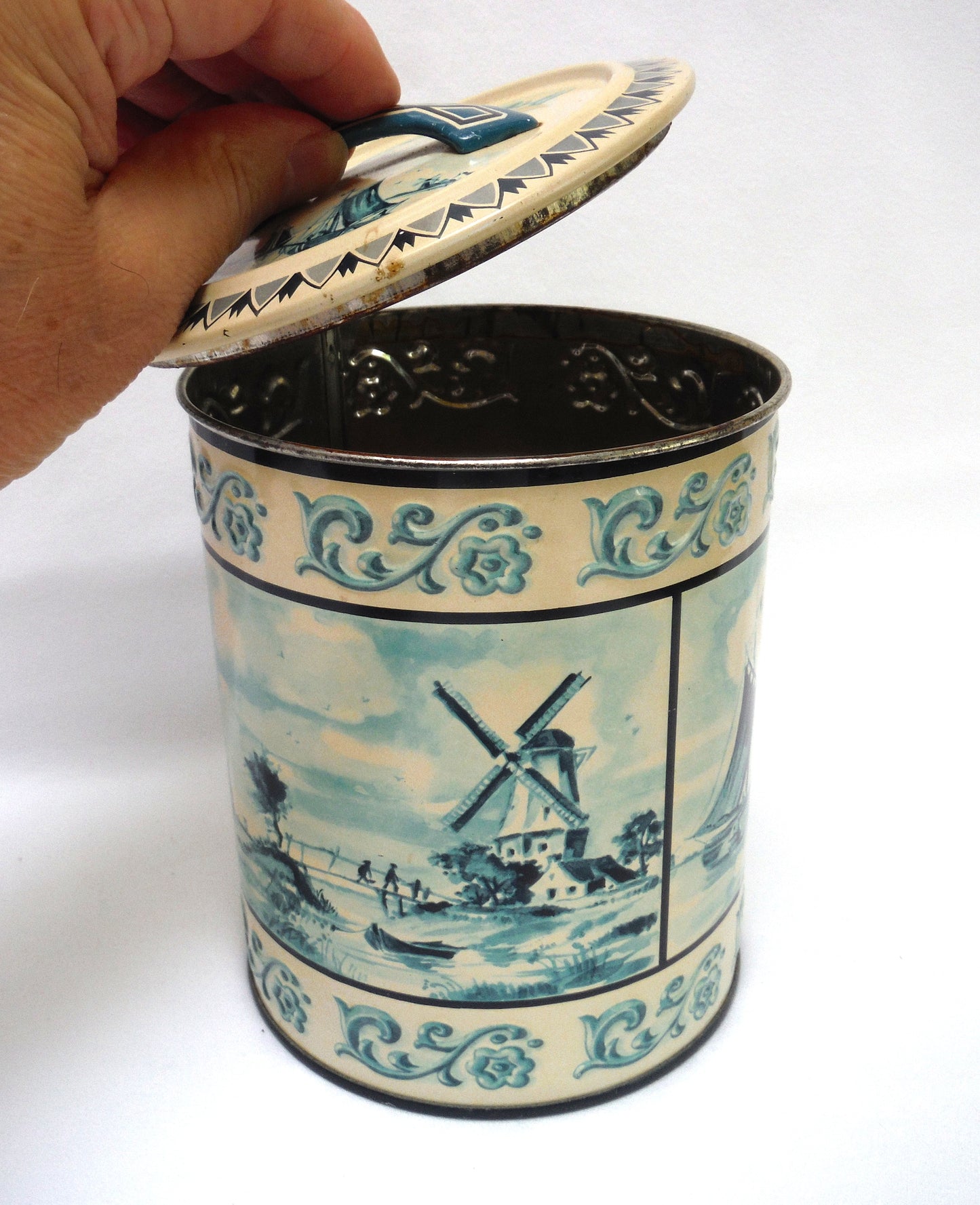 Vintage Tea Caddy from Western Germany: 'SAILING SHIPS and DUTCH DELFTS-LIKE WINDMILLS'