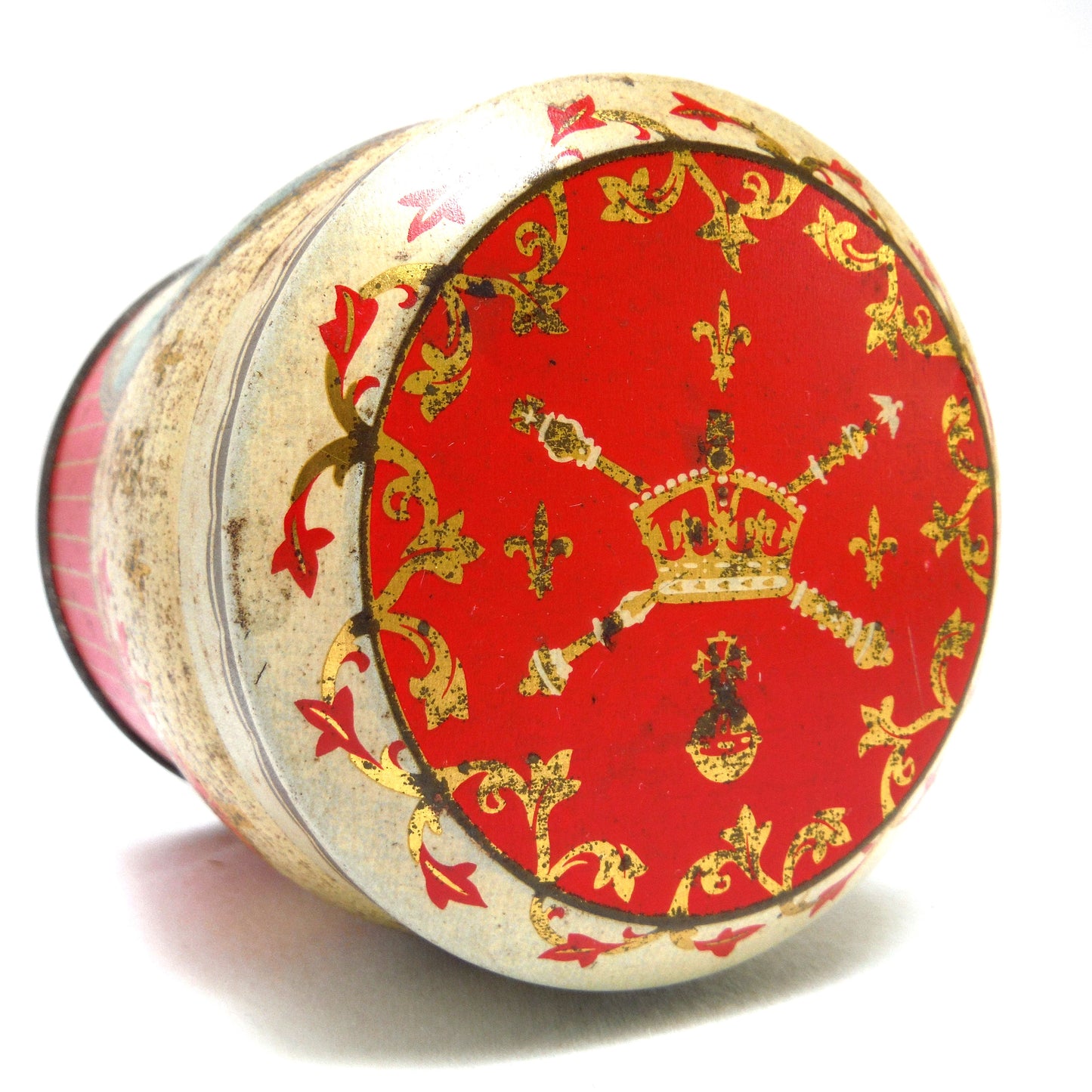 H.M. QUEEN ELIZABETH II and PRINCE PHILIP 1953 Coronation Souvenir Tin Container, by Henry, Thorne and Company of Leeds, England
