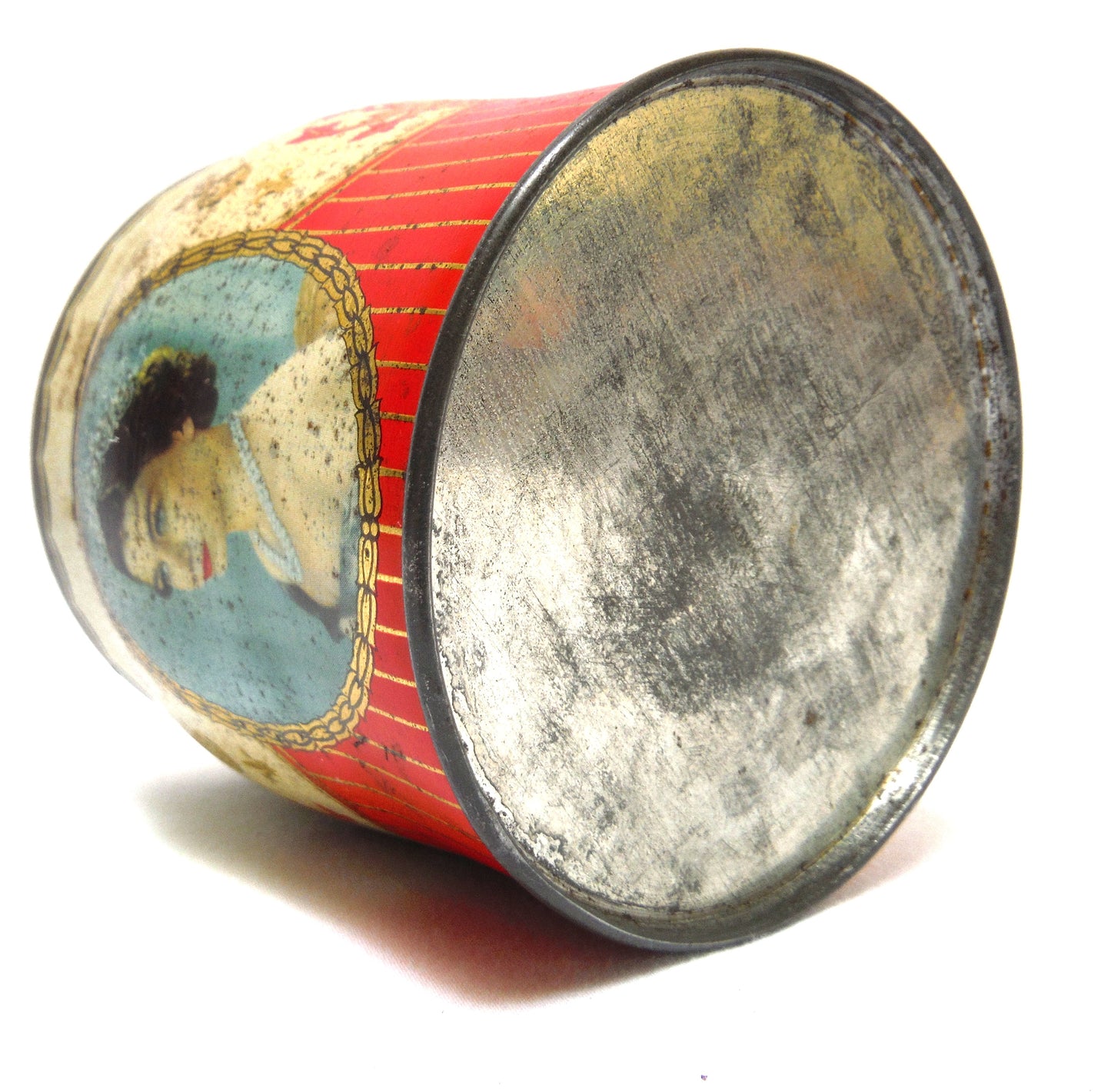 H.M. QUEEN ELIZABETH II and PRINCE PHILIP 1953 Coronation Souvenir Tin Container, by Henry, Thorne and Company of Leeds, England