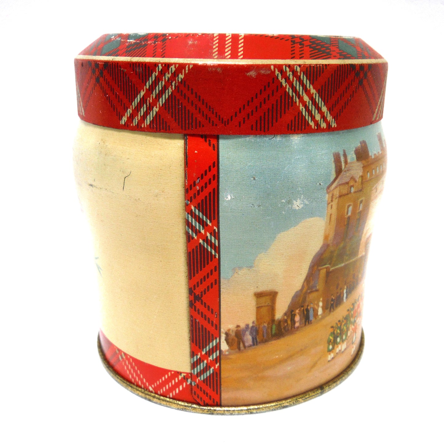 Vintage Tin Container, by Thorne's Premier Toffee Company of Leeds, England: 'EDINBURGH CASTLE PARADE and The SCOTTISH THISTLE'