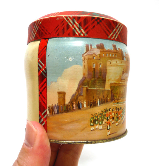Vintage Tin Container, by Thorne's Premier Toffee Company of Leeds, England: 'EDINBURGH CASTLE PARADE and The SCOTTISH THISTLE'