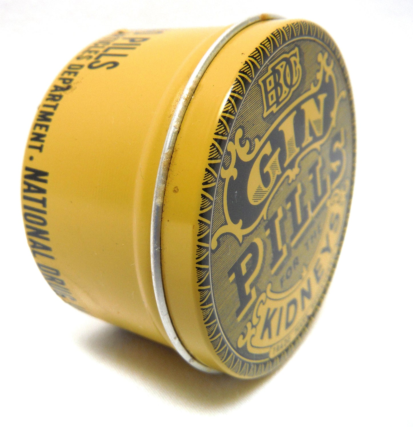 Vintage Tin Container: GIN PILLS FOR THE KIDNEYS by The National Drug and Chemical Company of Canada, Montreal
