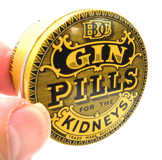 Vintage Tin Container: GIN PILLS FOR THE KIDNEYS by The National Drug and Chemical Company of Canada, Montreal