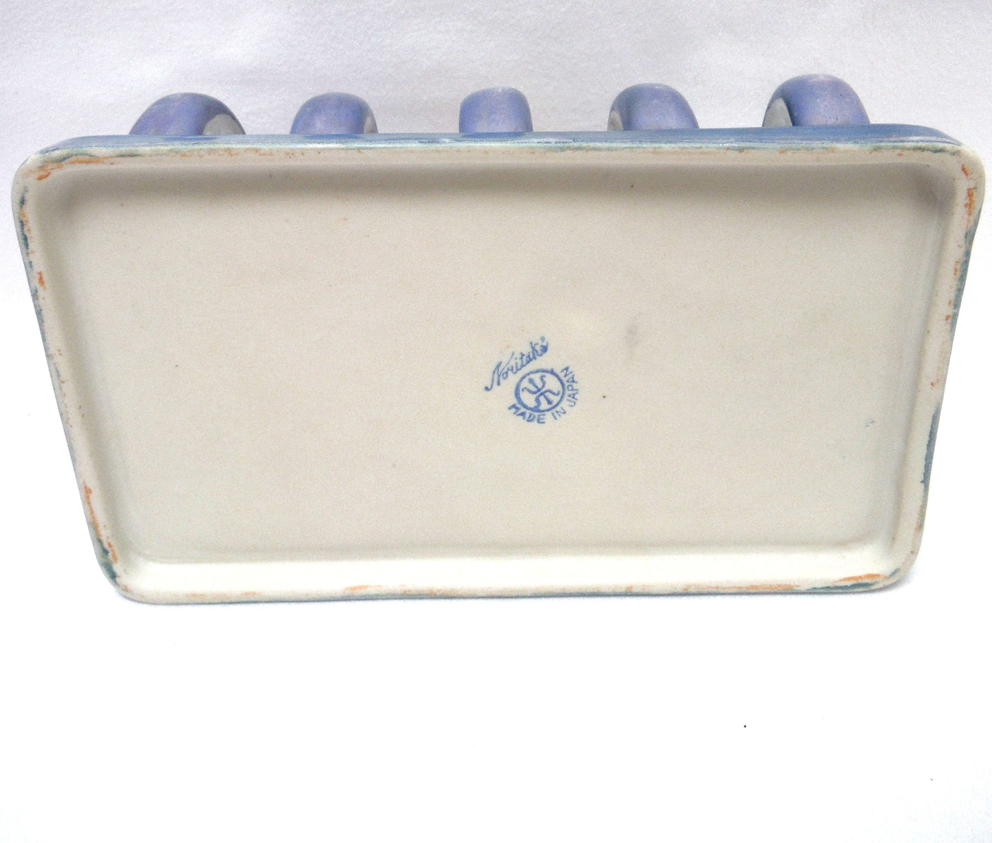 VINTAGE NORITAKE JAPANESE TOAST RACK: Blue with Black Trim in Iridescent Gloss Finish, with a Perched Red Bird Centerpiece