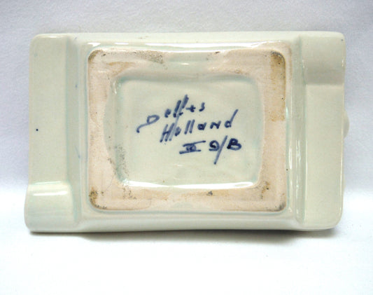 Vintage Delft Blue Rectangular Trinket Dish Holland Windmill and Clogs Ash Tray