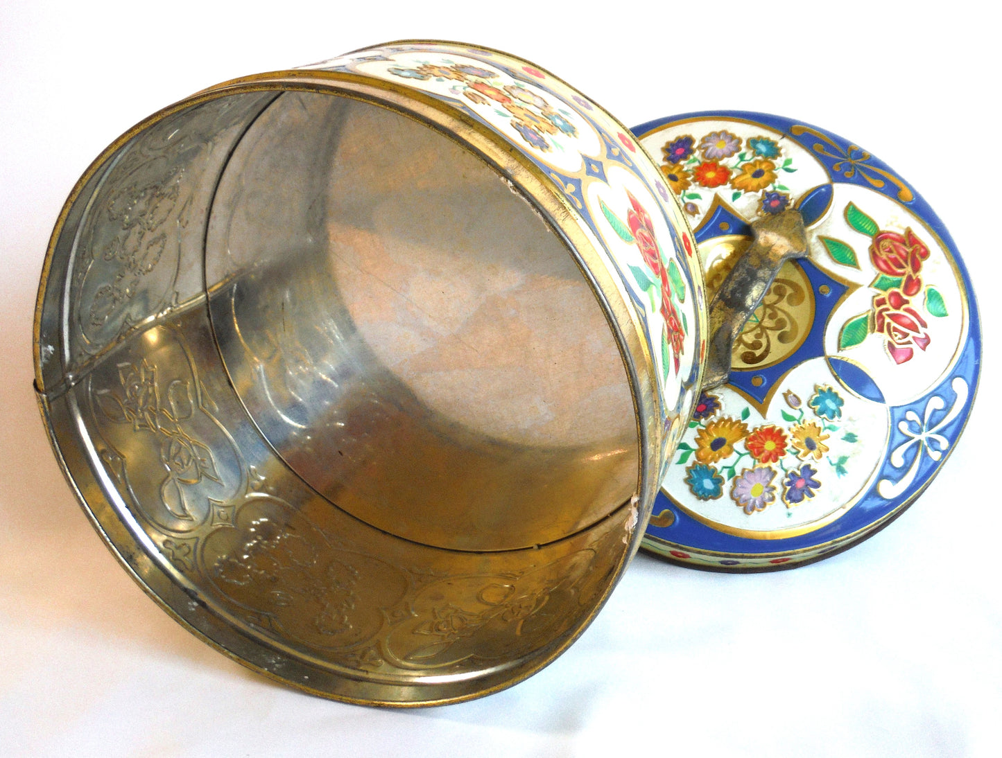 Embossed Flower Tin with Removable Top, Vintage Tin by GRAY DUNN BISCUITS OF SCOTLAND