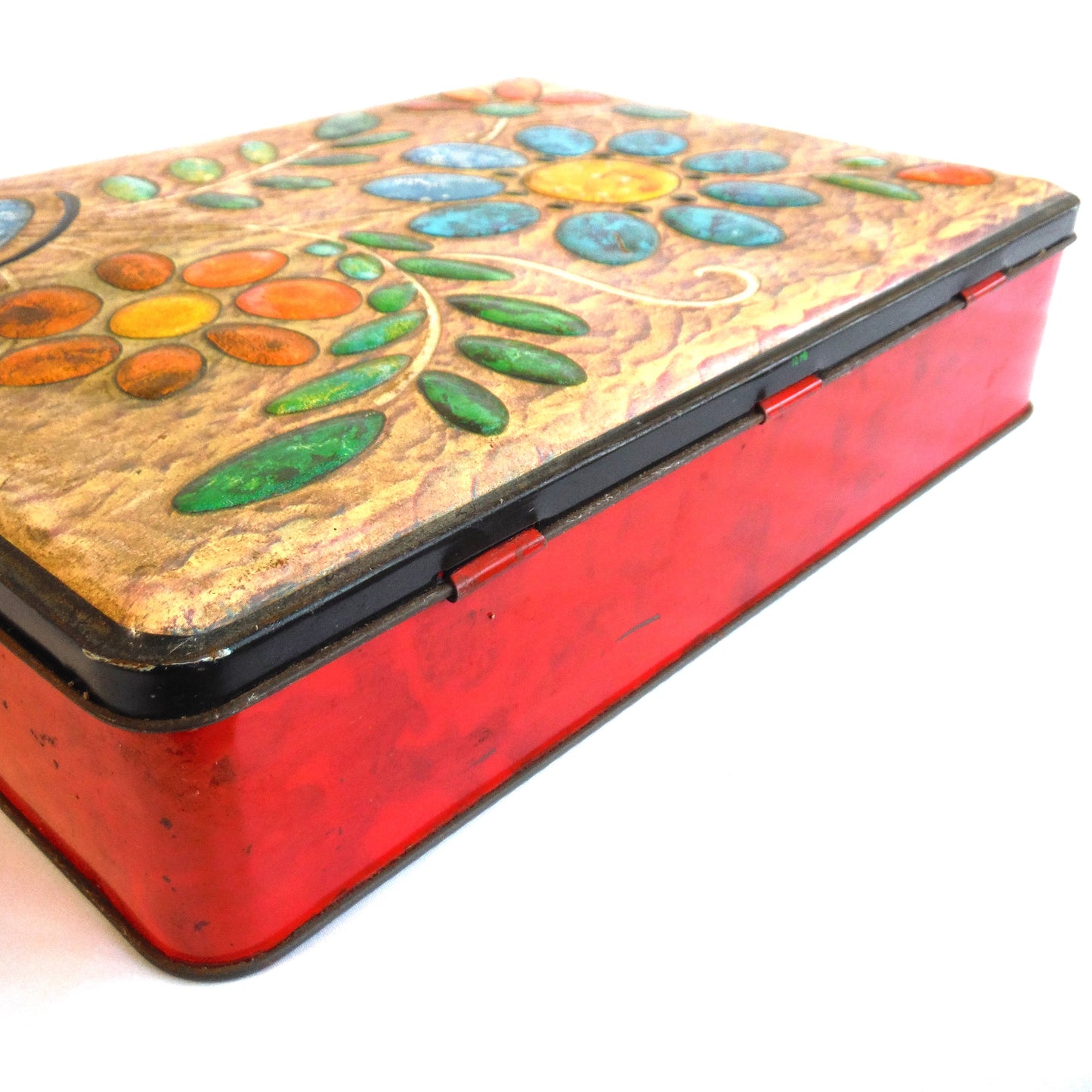 CARRS OF CARLISLE Vintage Hinged-Lid Tin Container: 'Beach Gem Stones'