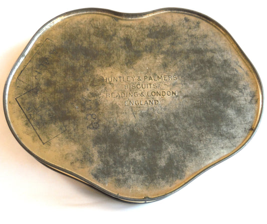 STUNNING ANTIQUE TIN CONTAINER, by Huntley & Palmers Assorted Biscuits of London : "MUSICAL GARDEN GIRLS"