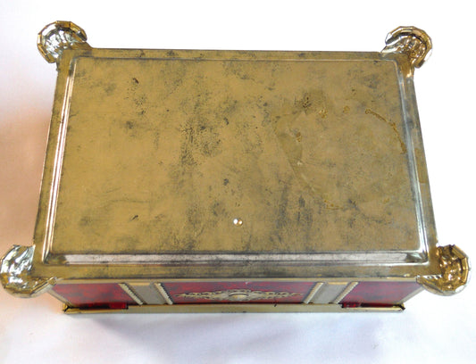 Vintage Ornate Style Camel-Back Hinged Lid RED-ROSE Tin Container