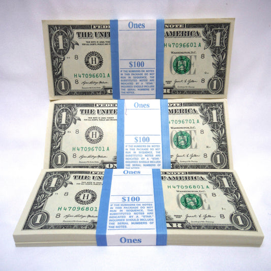 2021 United States of America Stack of 100 Paper Dollar Bills, Mint Condition, Consecutive Numbering and Factory Banded!