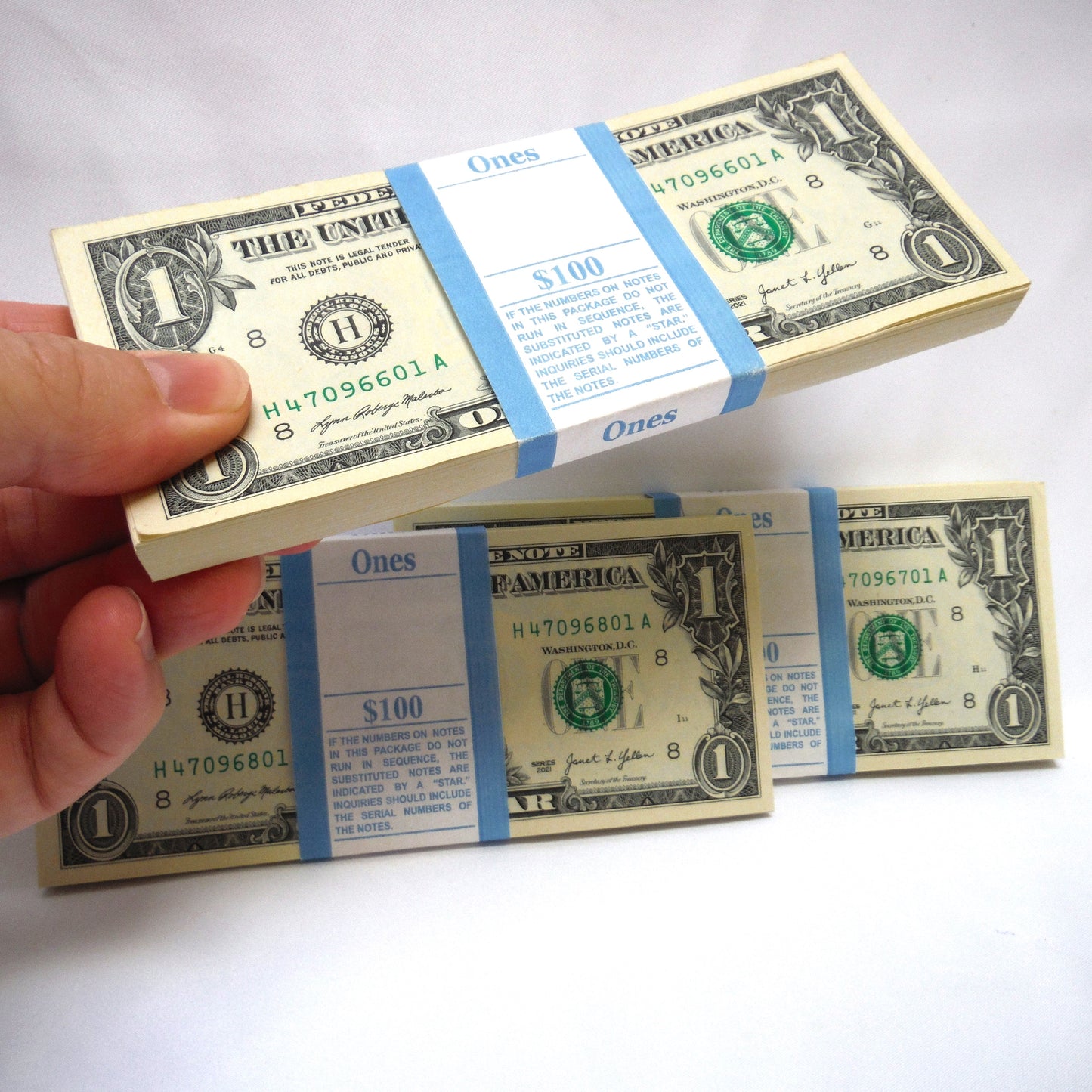 2021 United States of America Stack of 100 Paper Dollar Bills, Mint Condition, Consecutive Numbering and Factory Banded!