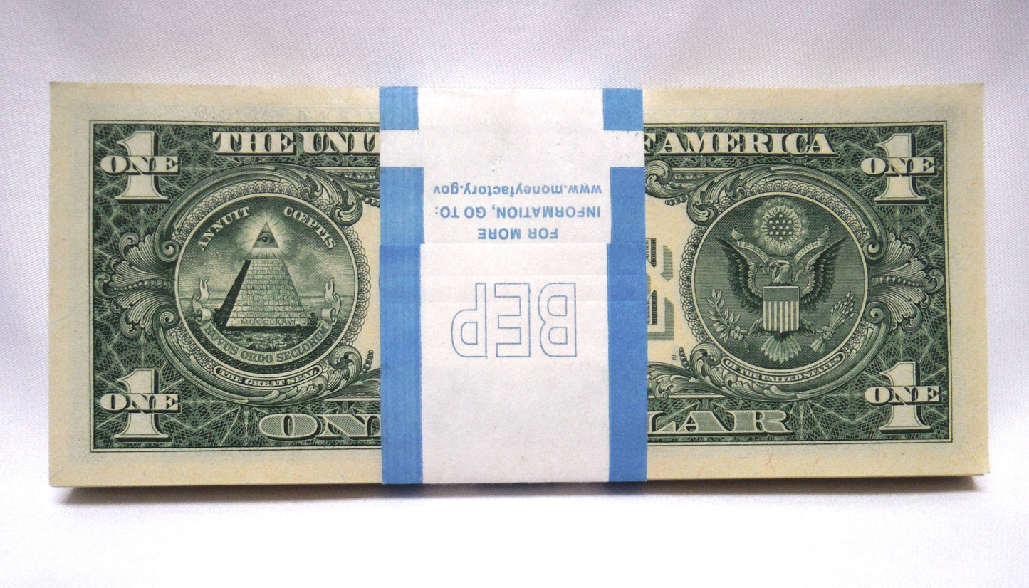 2021 United States of America Stack of 100 Paper Dollar Bills, Mint Condition, Consecutive Numbering and Factory Banded!