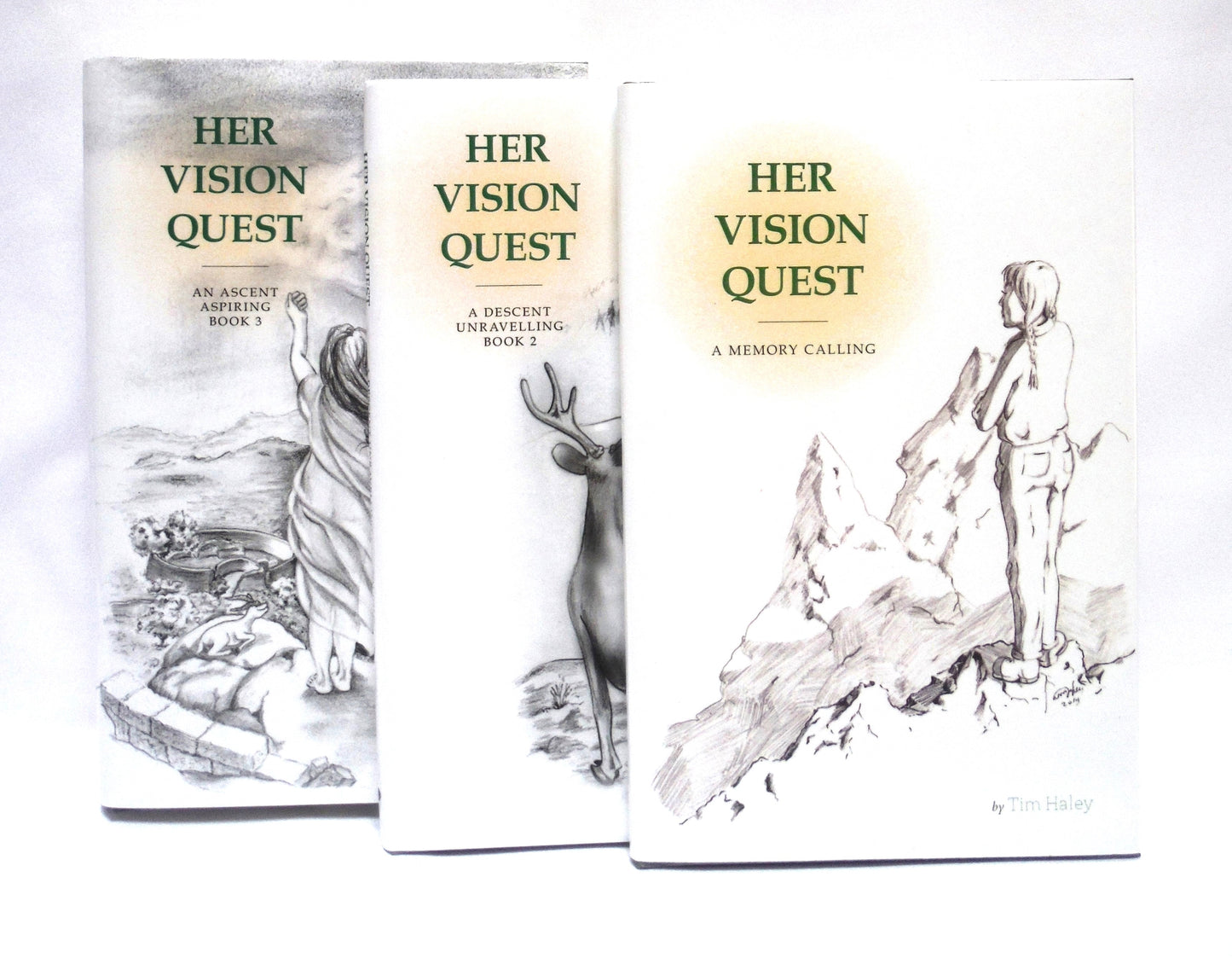 HER VISION QUEST, Young Reader Novels by Tim Haley: ULTRA RARE Three-Book-Author-Signed Package, including A MEMORY CALLING, A DESCENT UNRAVELLING and AN ASCENT ASPIRING (ALL 1st Ed. SIGNED)
