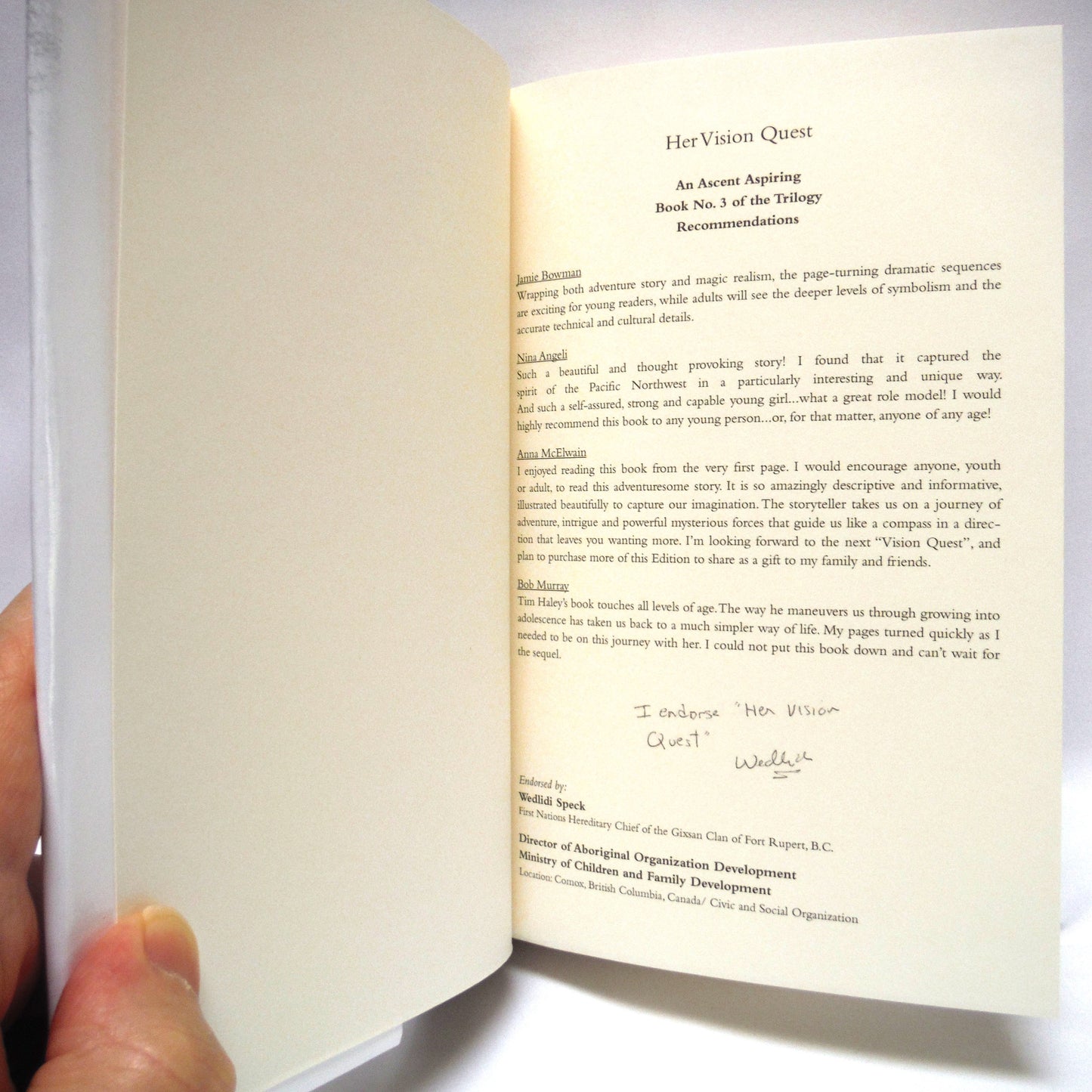 HER VISION QUEST, Young Reader Novels by Tim Haley: ULTRA RARE Three-Book-Author-Signed Package, including A MEMORY CALLING, A DESCENT UNRAVELLING and AN ASCENT ASPIRING (ALL 1st Ed. SIGNED)
