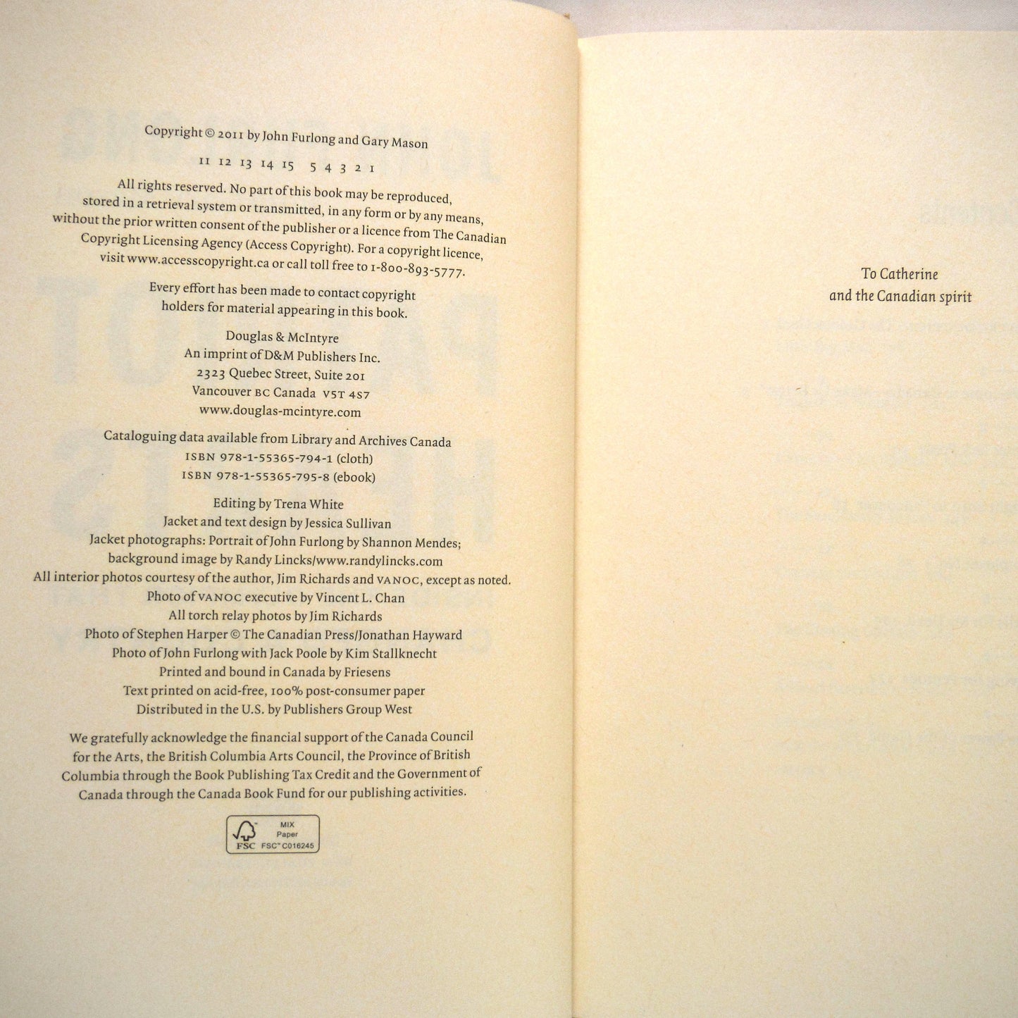 PATRIOT HEARTS, Inside The Olympics That Changed A Country, by John Furlong with Gary Mason (2011 1st Ed.)