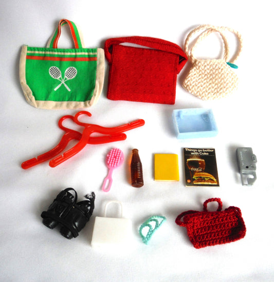 MADDIE MOD ACCESSORIES PACKAGE, For any 11.5-inch Tall Barbie Doll: LOT 3, ASSORTED ITEMS: such as RECORD PLAYER, BINOCULARS AND COKE BOTTLE.