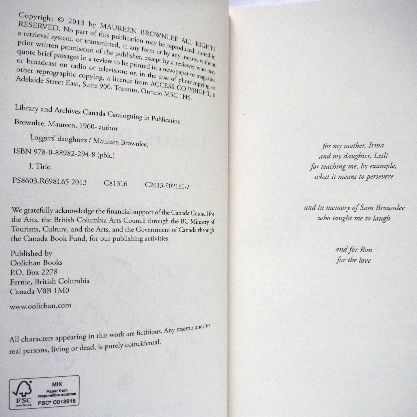 LOGGERS' DAUGHTERS, A Novel by Maureen Brownlee (1st Ed. SIGNED)