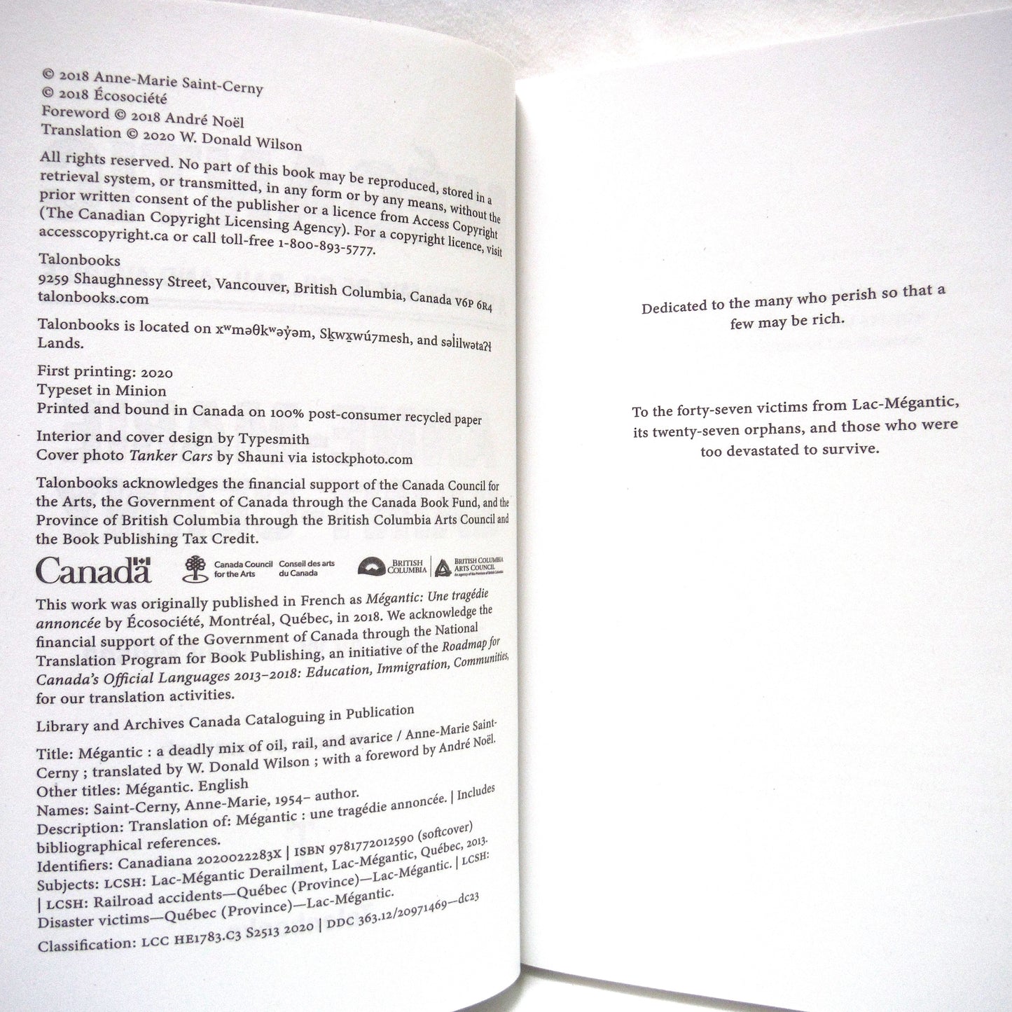 MÉGANTIC, A Deadly Mix of Oil, Rail, and Avarice, by Anne-Marie Saint-Cerny (2020 1st Ed.)