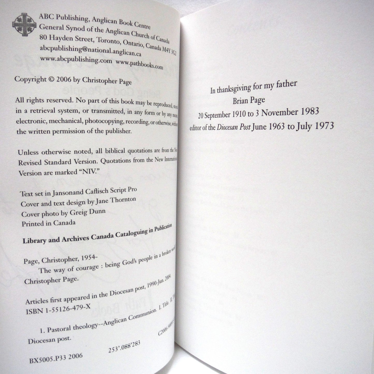 THE WAY OF COURAGE, Being God's People in a Broken World, by Christopher Page (1st Ed. SIGNED)