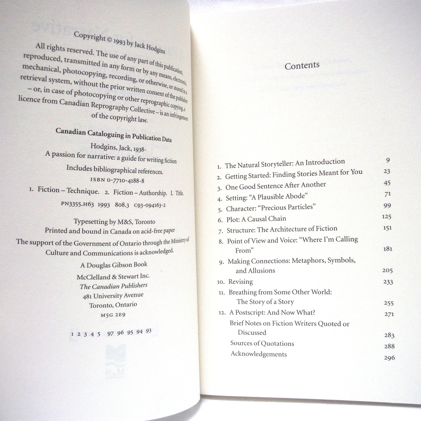 A PASSION FOR NARRATIVE, A Guide For Writing Fiction, by Jack Hodgins (1993 1st Ed.)