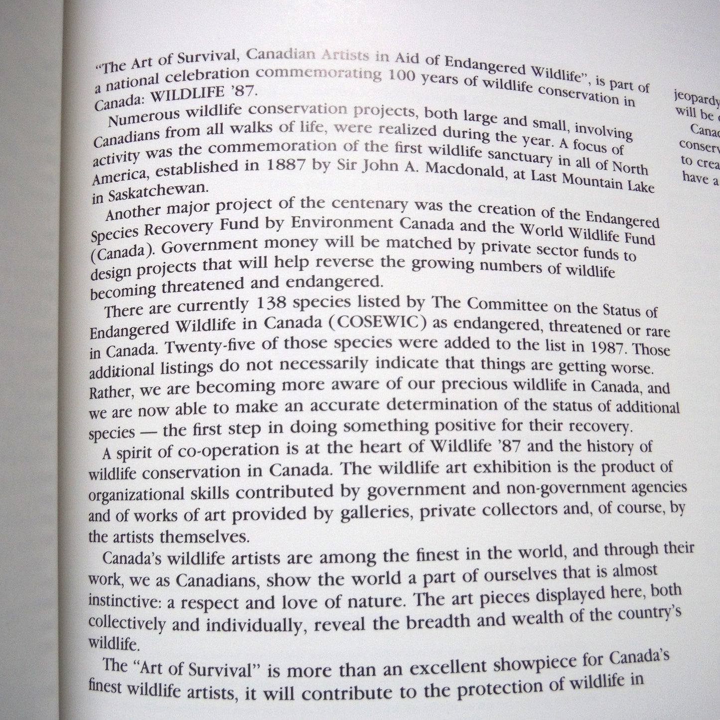 THE ART OF SURVIVAL - LA SURVIVANCE ET L'ART: Canadian Artists in Aid of Endangered Wildlife, ROM Art Exhibition Catalogue (1987 1st Ed.)