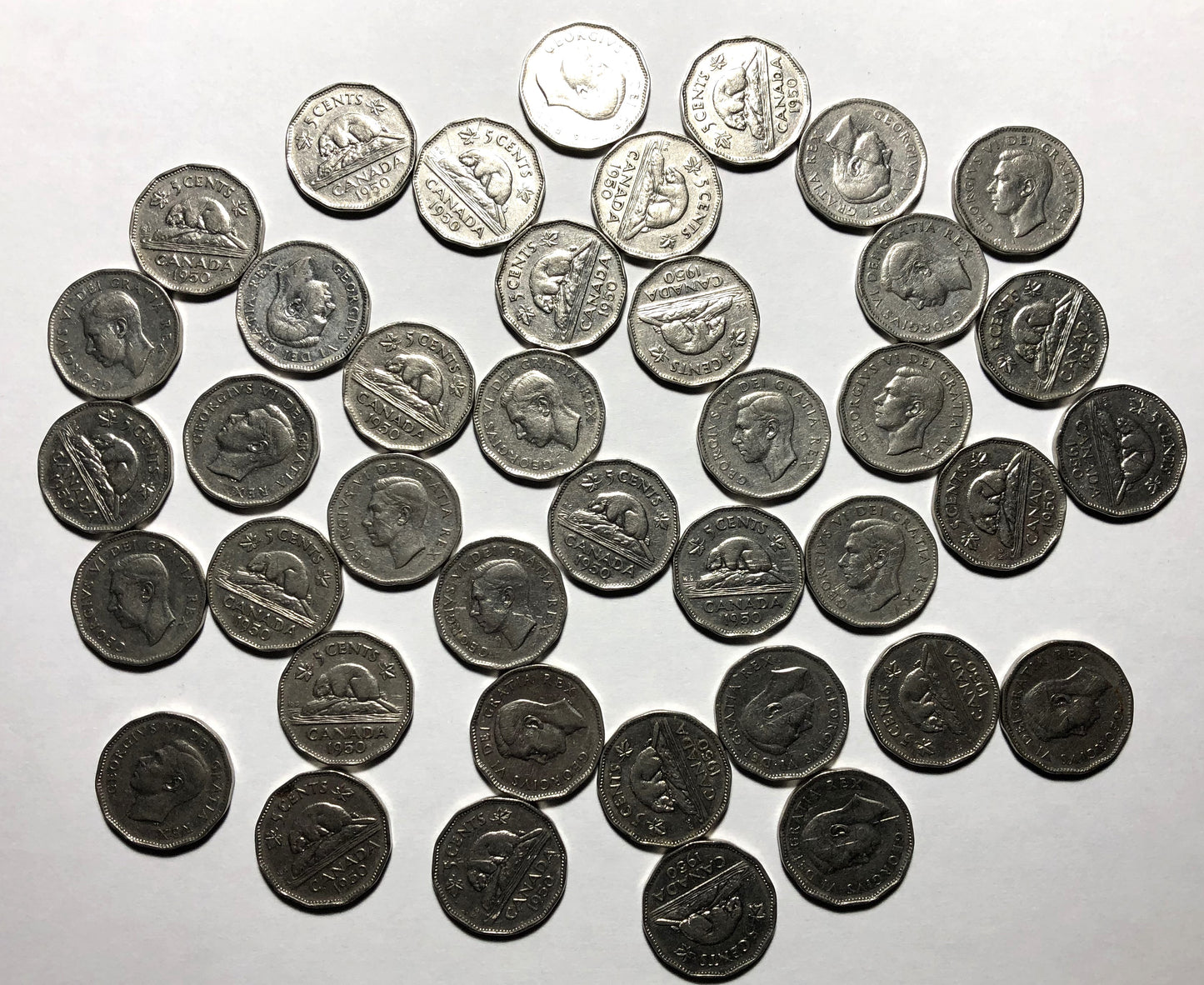 1950 Canadian 5-Cent King George VI NICKELS in Circulated Good Condition, EACH