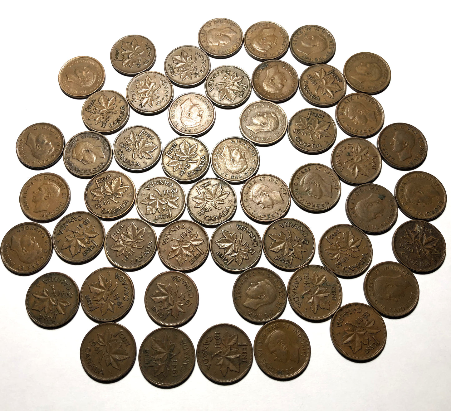 1941 Canadian 1-Cent King George VI PENNIES in Circulated Good Condition. EACH