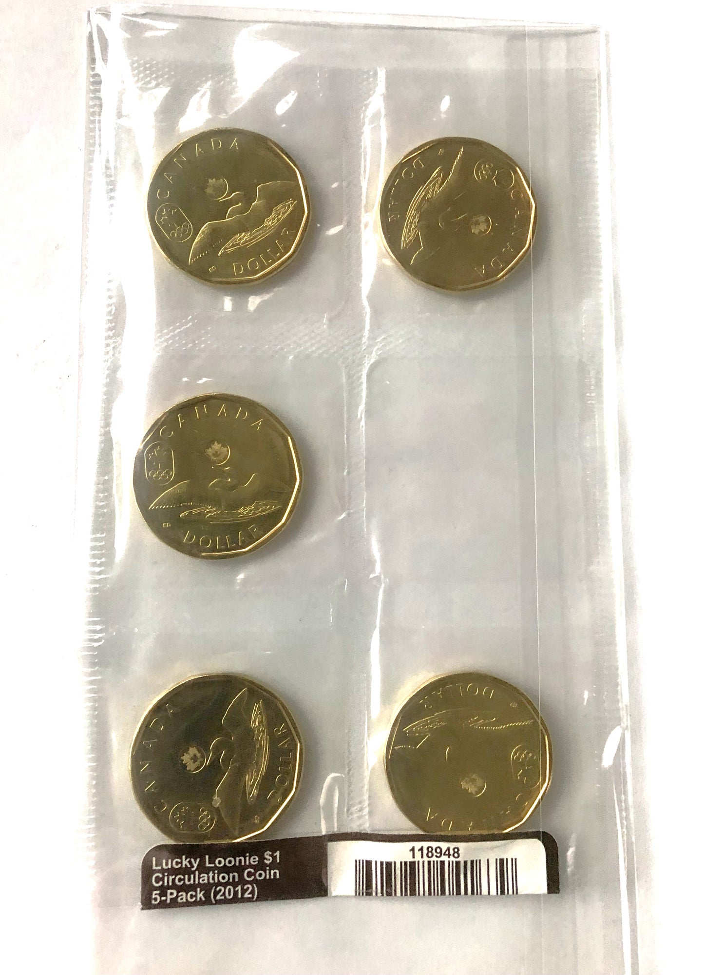 2012 LUCKY LOONIE, Pack of 5 Brand New Factory Sealed Canadian $1 Coins: 2012 Canadian Olympic Team!
