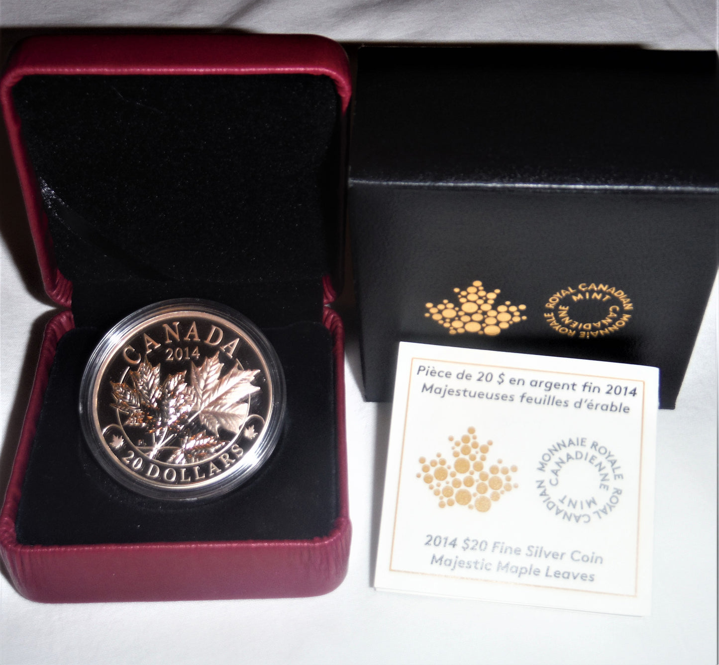 2014 MAJESTIC MAPLE LEAF, $20 Canadian 1-oz .9999 Pure Silver Coin