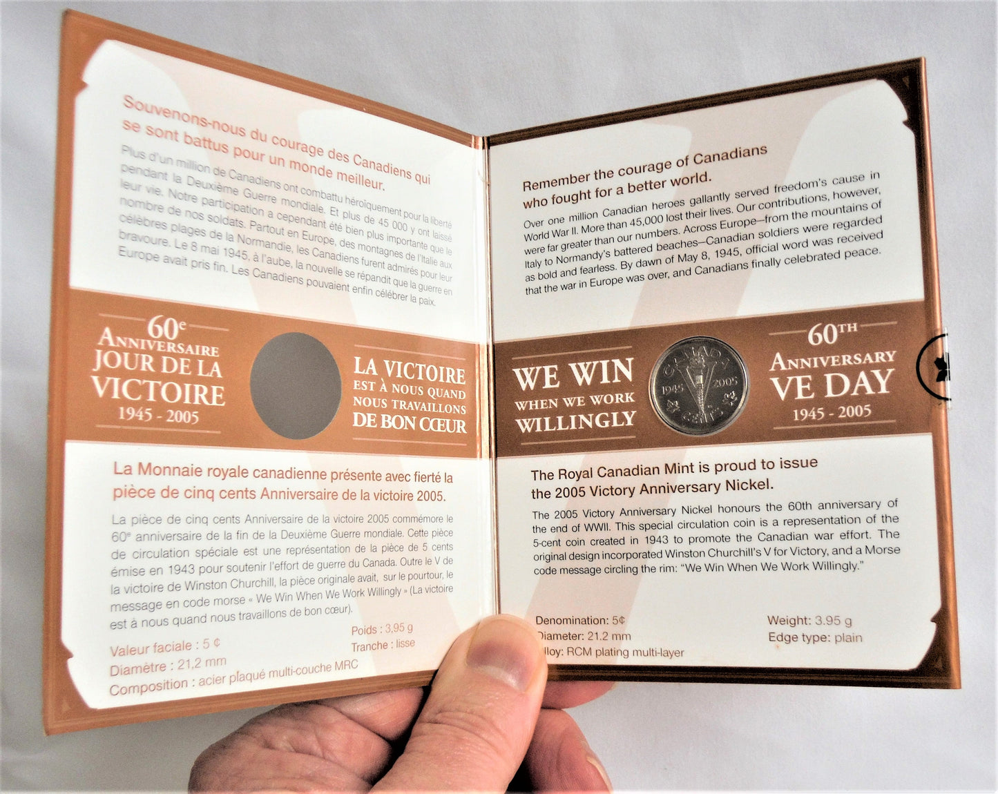 2005 Official First Day VICTORY ANNIVERSARY NICKEL: Canada Celebrates Peace Series 1945-2005