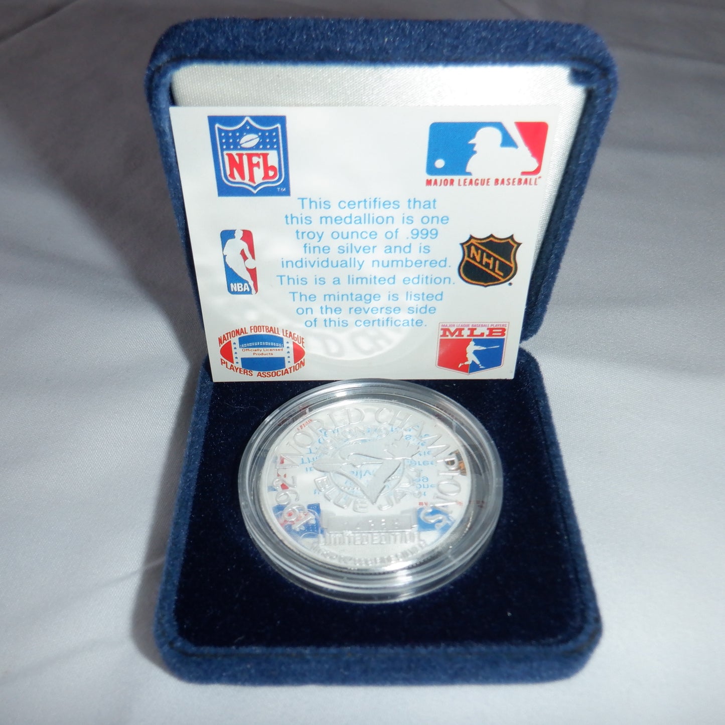 1992 TORONTO BLUE JAYS World Series 1 Troy oz Fine Silver Medallion