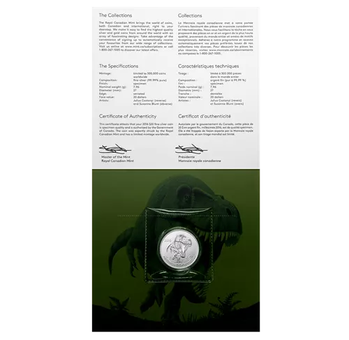 2016 $20 for $20 Pure Silver Coin: CANADA T-REX!