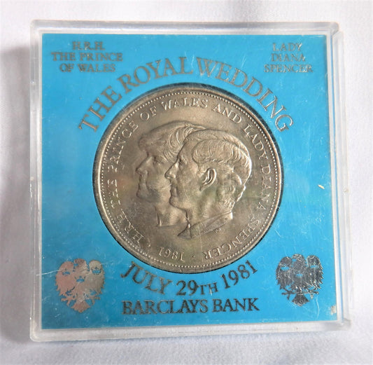 THE ROYAL WEDDING, 1981 Commemorative Crown Coin Charles & Diana, by Barklay's Bank of London, England 29th July 1981