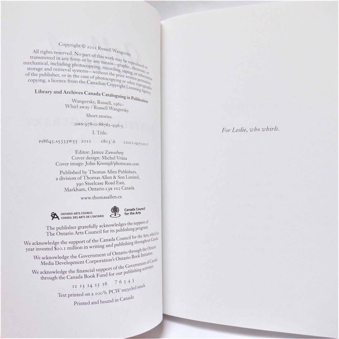 WHIRL AWAY, Short Stories by Russell Wangersky (2012 1st Ed.)