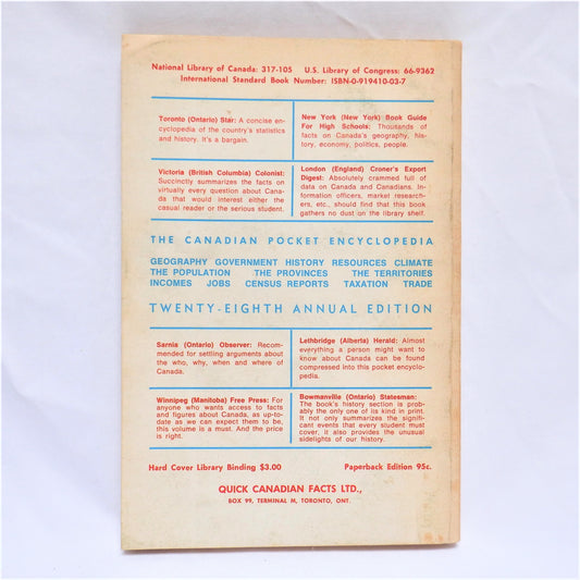 QUICK CANADIAN FACTS: The Canadian Pocket Encyclopedia (1972 1st Ed.)