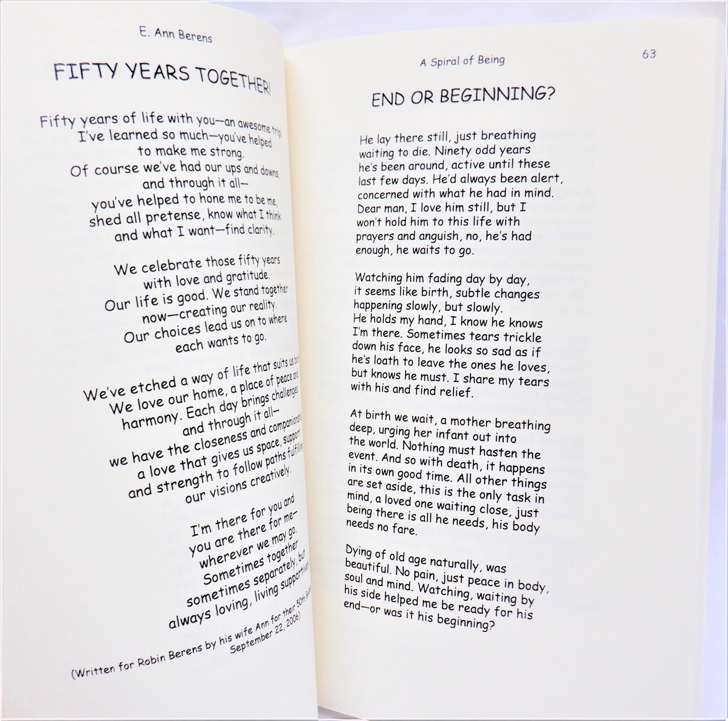 A SPIRAL OF BEING, Poetry by E. Ann Berens (1st Ed. SIGNED)