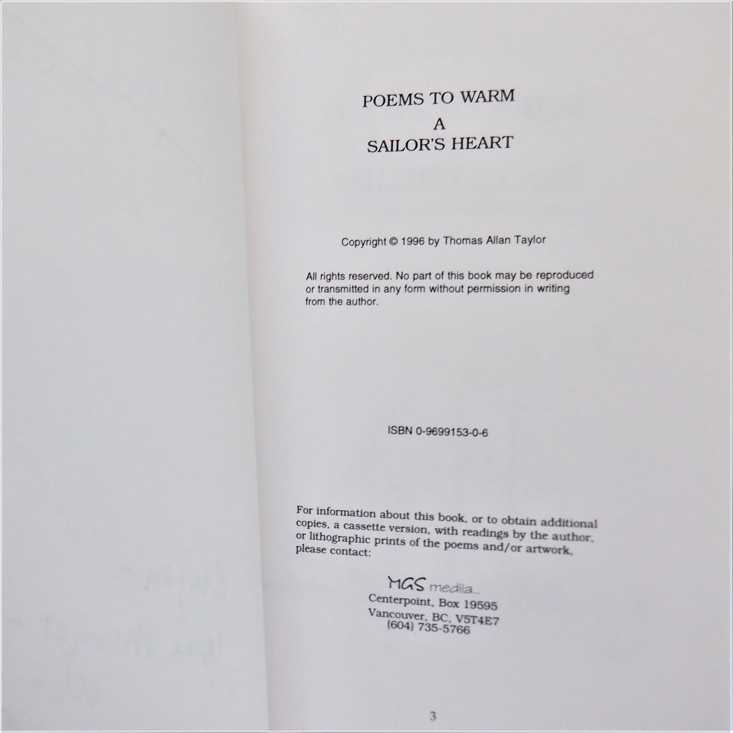 POEMS TO WARM A SAILORS HEART, Poetry by Thomas Allan Taylor (1st Ed. SIGNED)