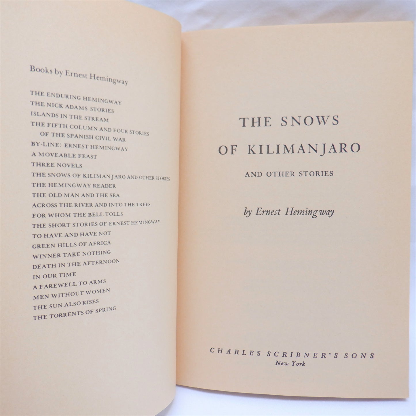 THE SNOWS OF KILIMANJARO and OTHER STORIES, by Ernest Hemingway, 1970
