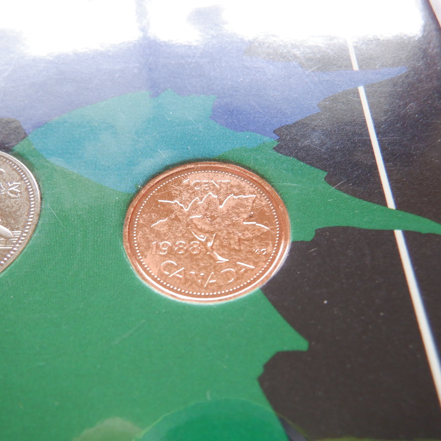 1988 CANADIAN 6-COIN SPECIMEN SET, on 6-colour CANADA C.C.A & S. DISPLAY BOARD